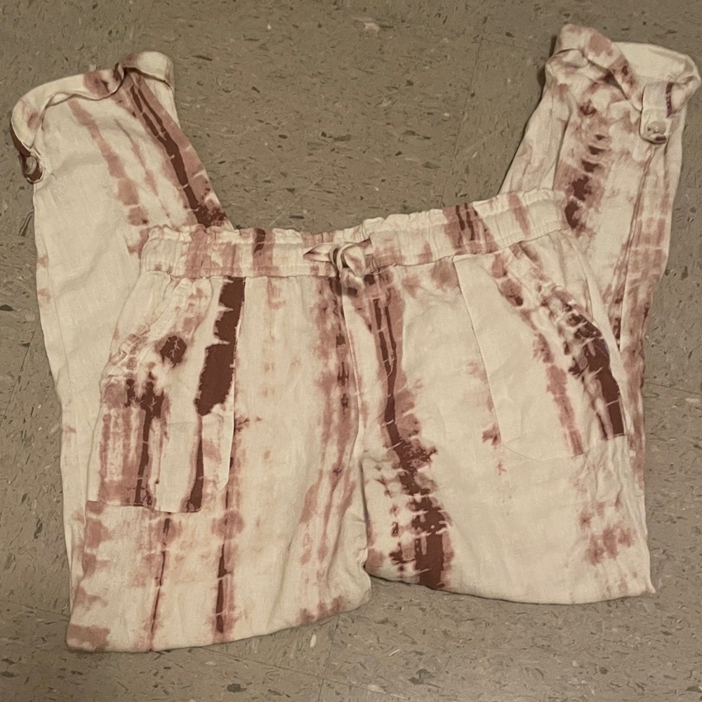 Rewash Tie-Dye Jogger Pants Linen Blend BOHO Cozy